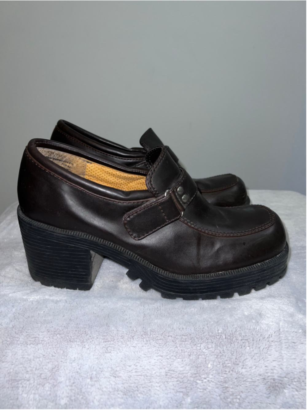 VTG Lower East Side Brown Platform Loafers with Buckle Detail, Size 9.5